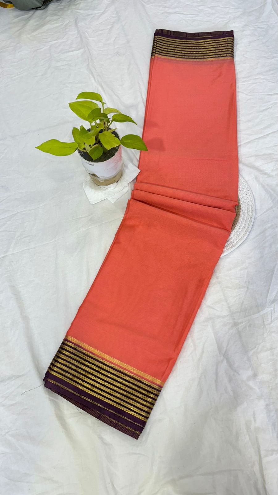 Semi Crepe Silk Saree – Elegant Striped Border Design - Image 5