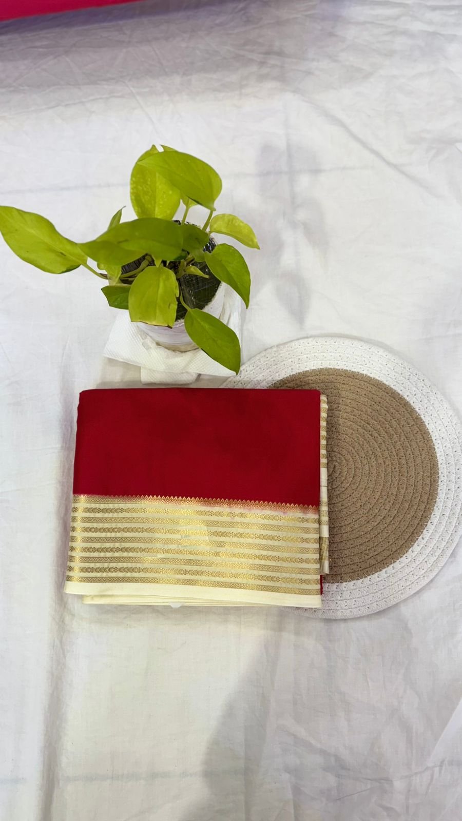 Semi Crepe Silk Saree – Elegant Striped Border Design - Image 3