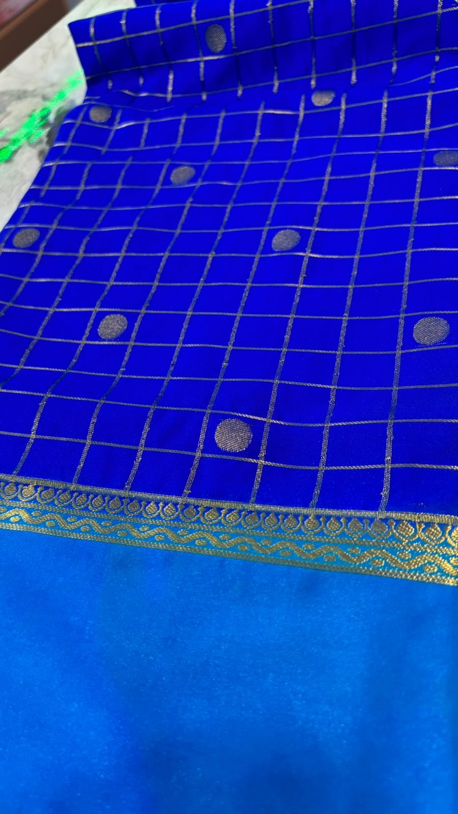 Semi Crepe Silk Saree – Contemporary Checkered Butta Design - Image 3