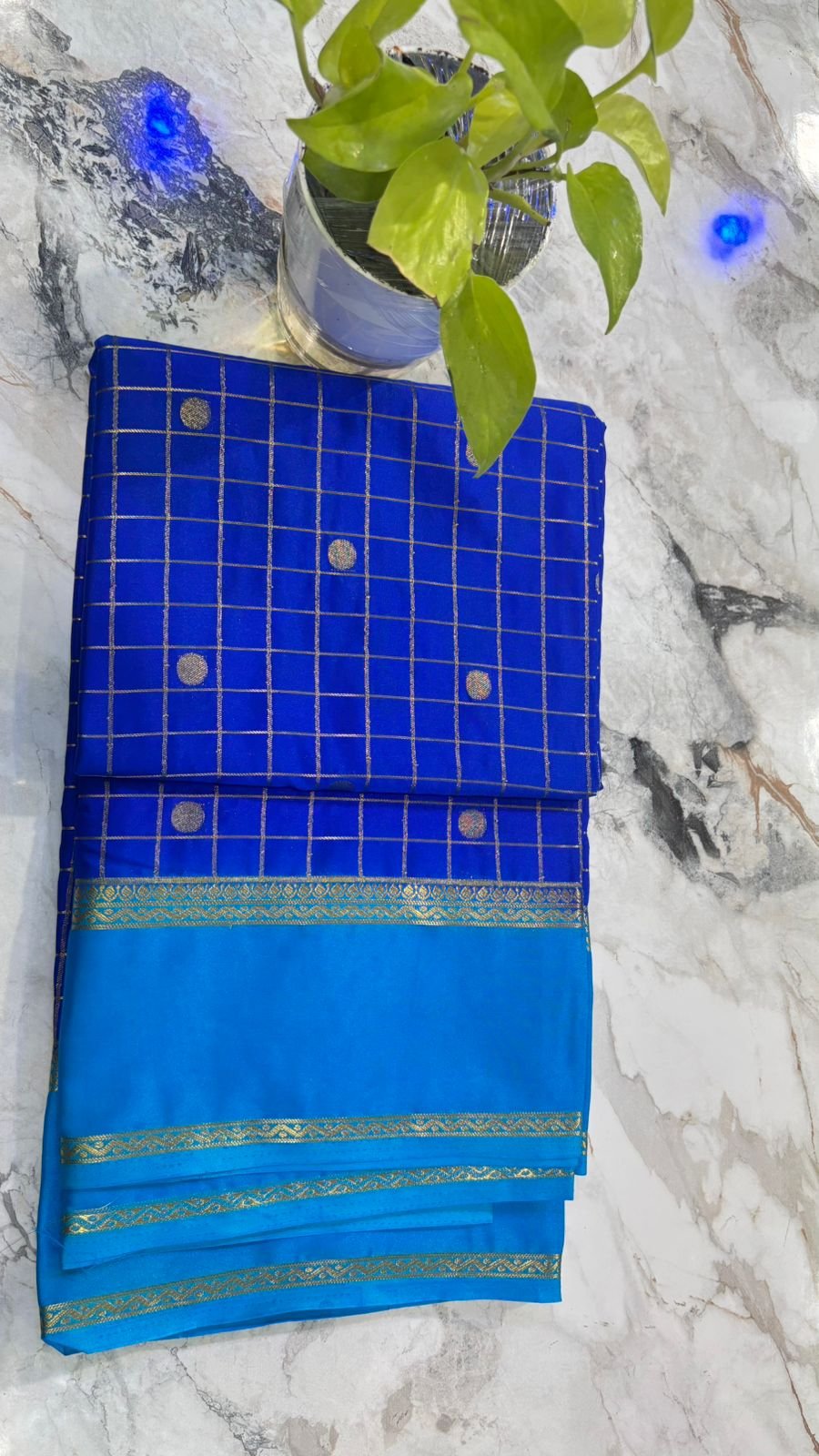 Semi Crepe Silk Saree – Contemporary Checkered Butta Design