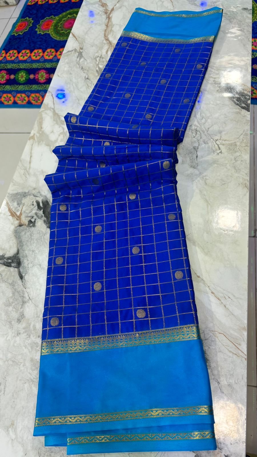 Semi Crepe Silk Saree – Contemporary Checkered Butta Design - Image 2