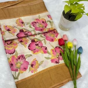 Fancy Floral Saree – Elegant Prints with Modern Contrast