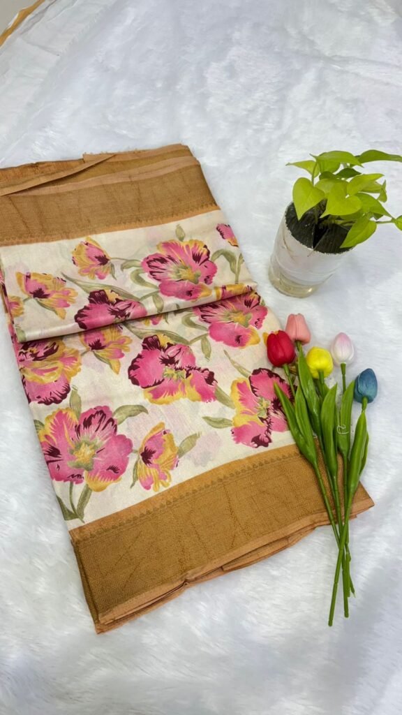 Fancy Floral Saree – Elegant Prints with Modern Contrast