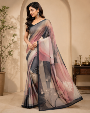 Blush Pink Abstract Floral Fashion Saree