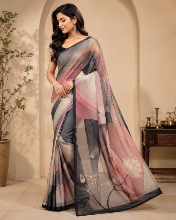 Blush Pink Abstract Floral Fashion Saree