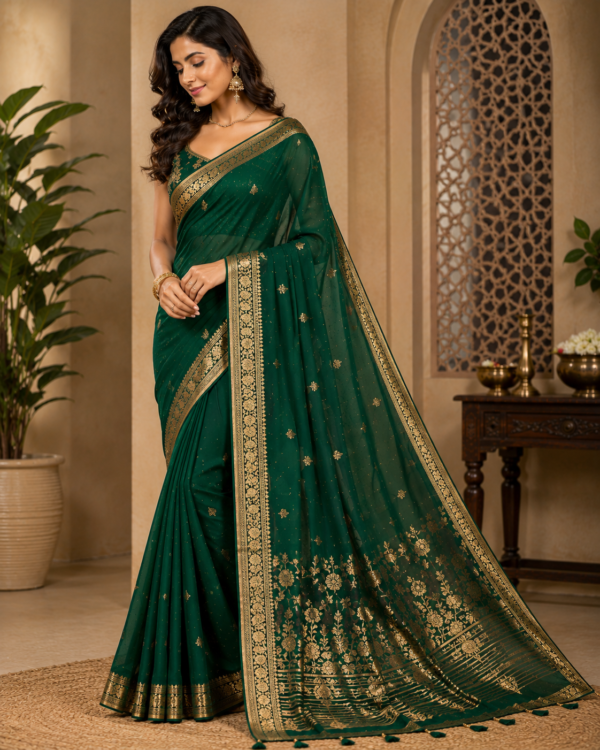 Emerald Green Designer Saree with Golden Border