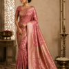 Rose Pink Banarasi Silk Saree with Gold Zari Work