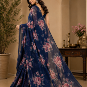 Midnight Blue Floral Fashion Saree