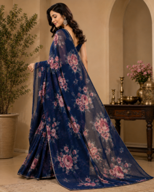 Midnight Blue Floral Fashion Saree