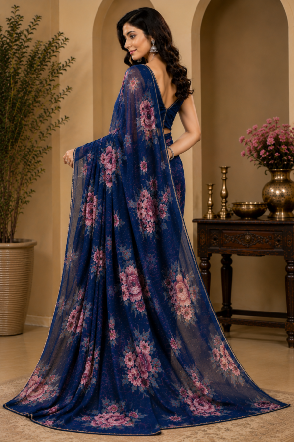 Midnight Blue Floral Fashion Saree