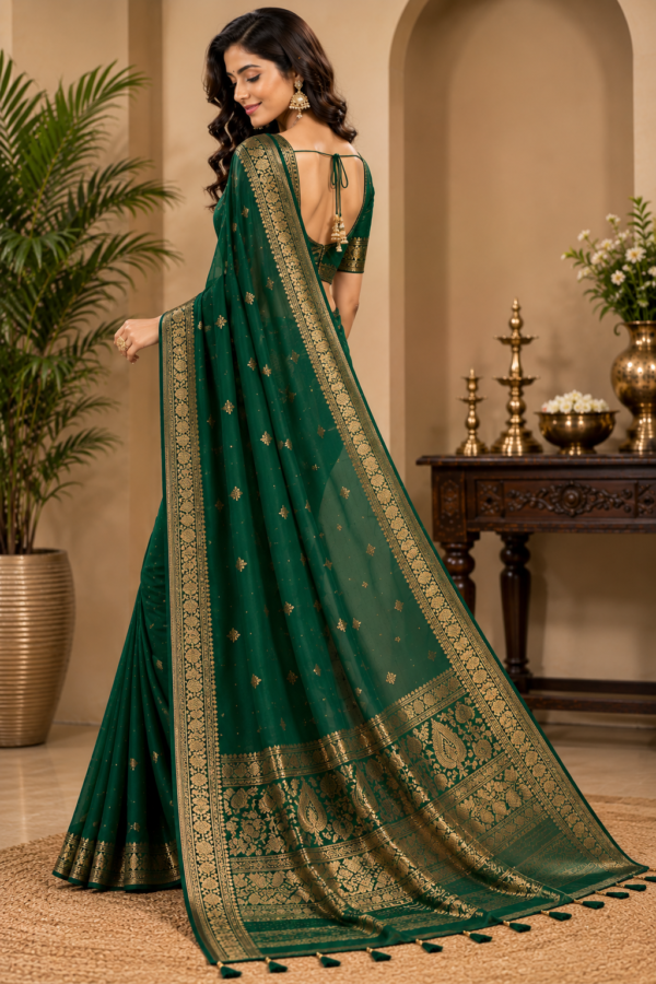 Emerald Green Designer Saree with Golden Border