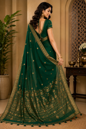 Emerald Green Designer Saree with Golden Border