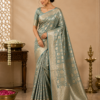 Elegant Teal Green Traditional Saree with Golden Motifs