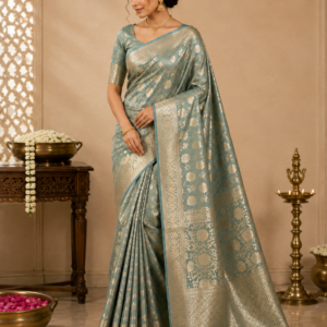 Elegant Teal Green Traditional Saree with Golden Motifs