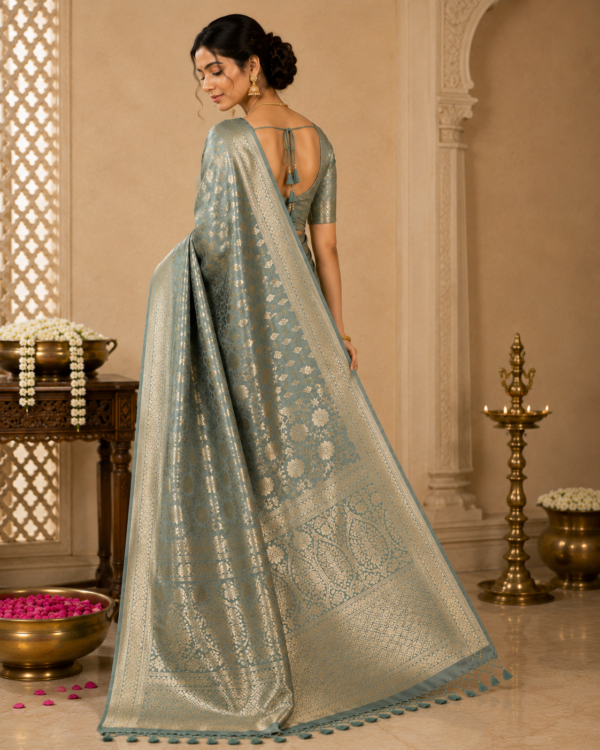 Elegant Teal Green Traditional Saree with Golden Motifs