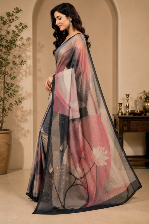 Blush Pink Abstract Floral Fashion Saree
