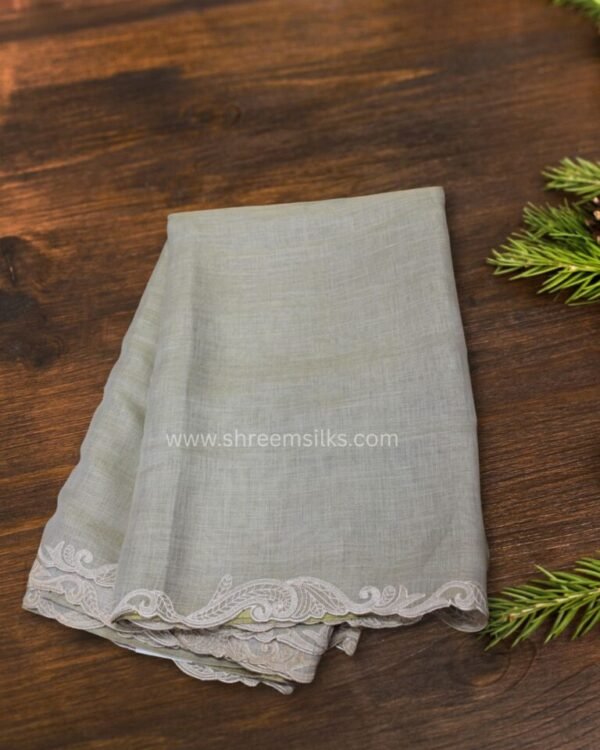 Cutwork Embroidered Border Tussar Tissue Saree