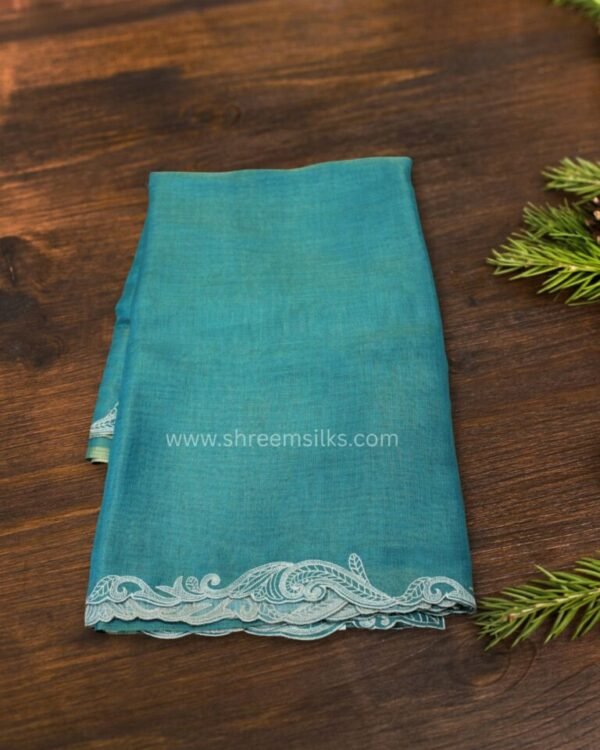 Cutwork Embroidered Border Tussar Tissue Saree