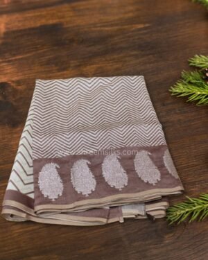 Zig Zag Prints with Mango Motif Border Tussar Chanderi Saree
