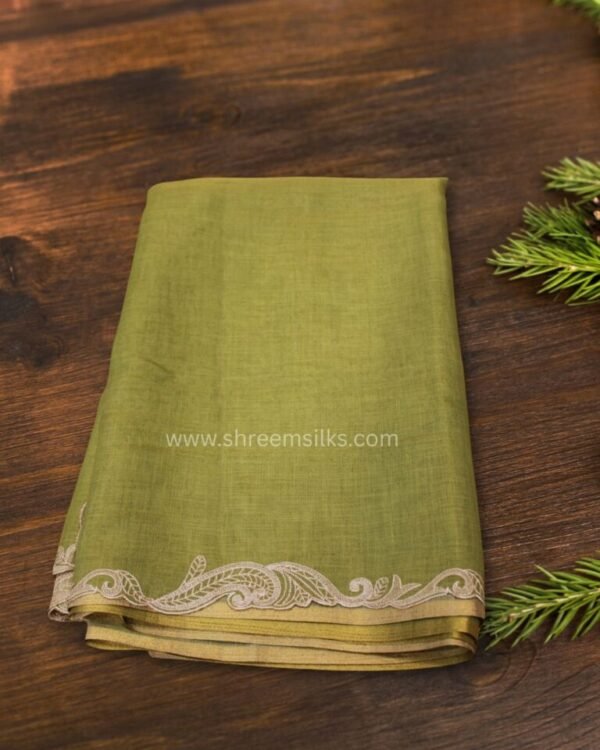 Cutwork Embroidered Border Tussar Tissue Saree