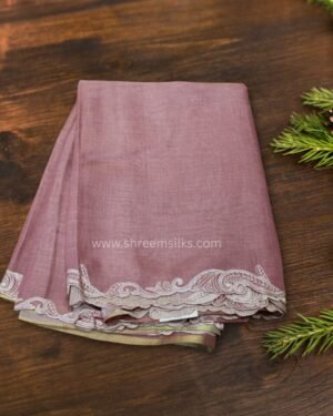 Cutwork Embroidered Border Tussar Tissue Saree