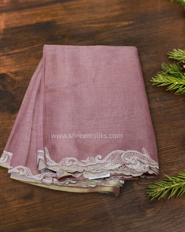 Cutwork Embroidered Border Tussar Tissue Saree