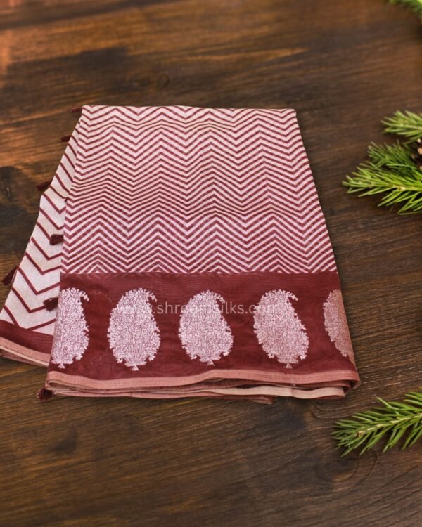 Zig Zag Prints with Mango Motif Border Tussar Chanderi Saree