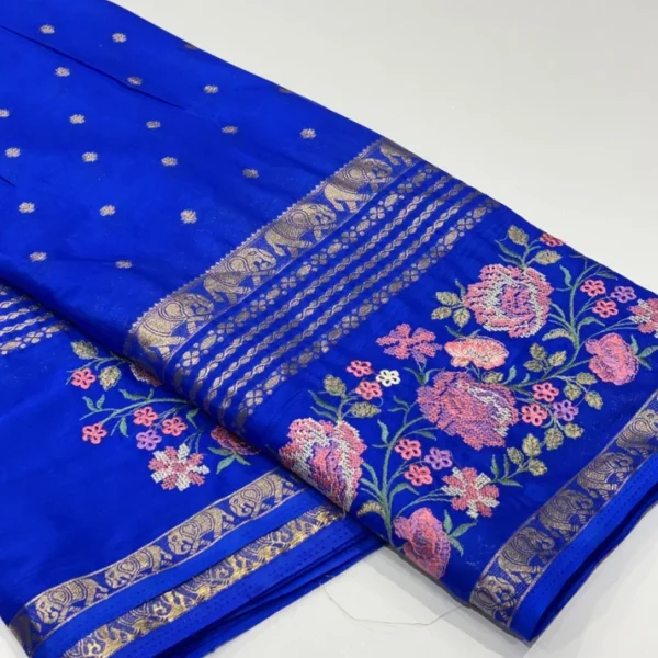 Semi Mysore Crepe Saree  Elephant Bentex Border