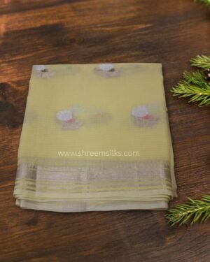 Yellow Zari Woven Floral Motifs with Meenakari Kota Silk Saree